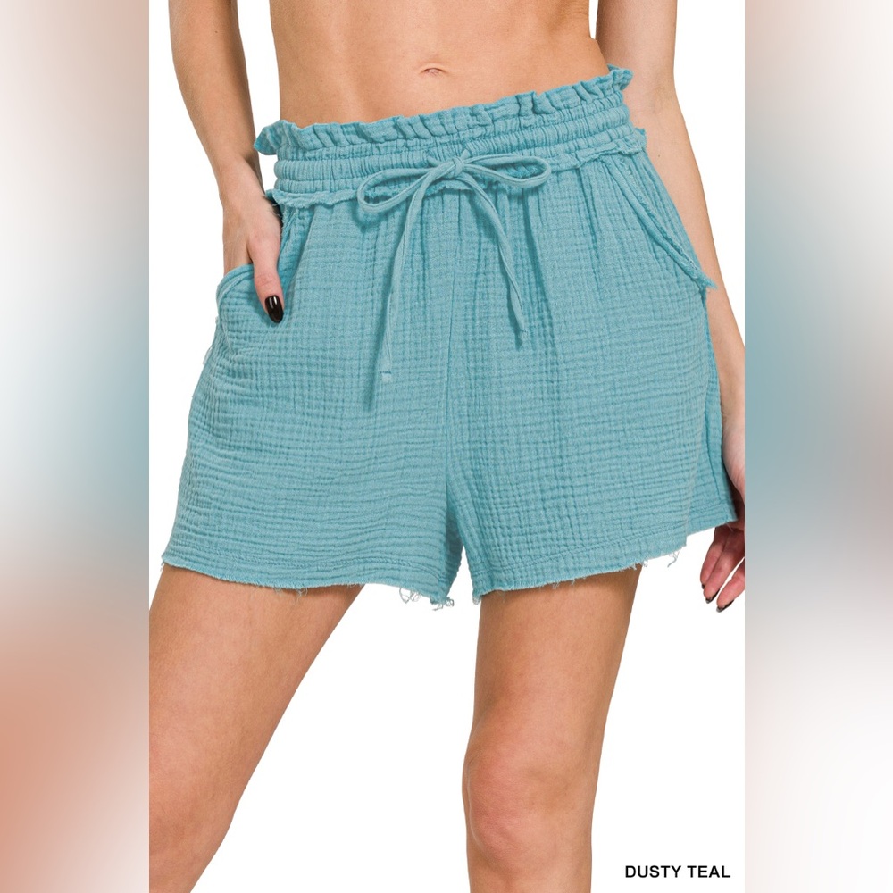 Zenana DOUBLE GAUZE DRAWSTRING SHORTS